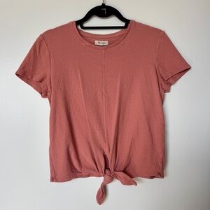 Madewell Women's Dusty Pink Tie Front Short Sleeve Tee